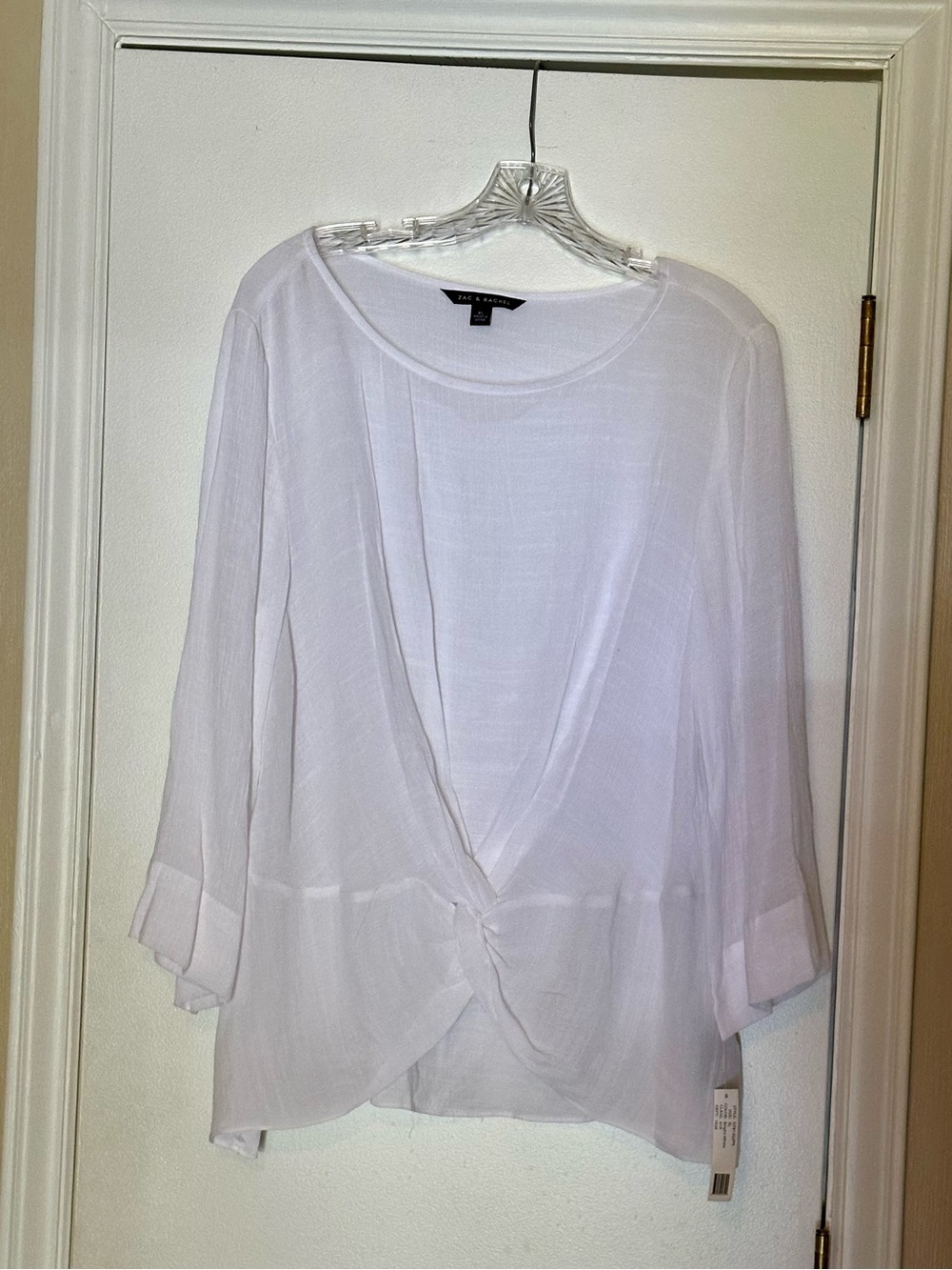 Zac and Rachel White Twist-Front Cotton Blend Top